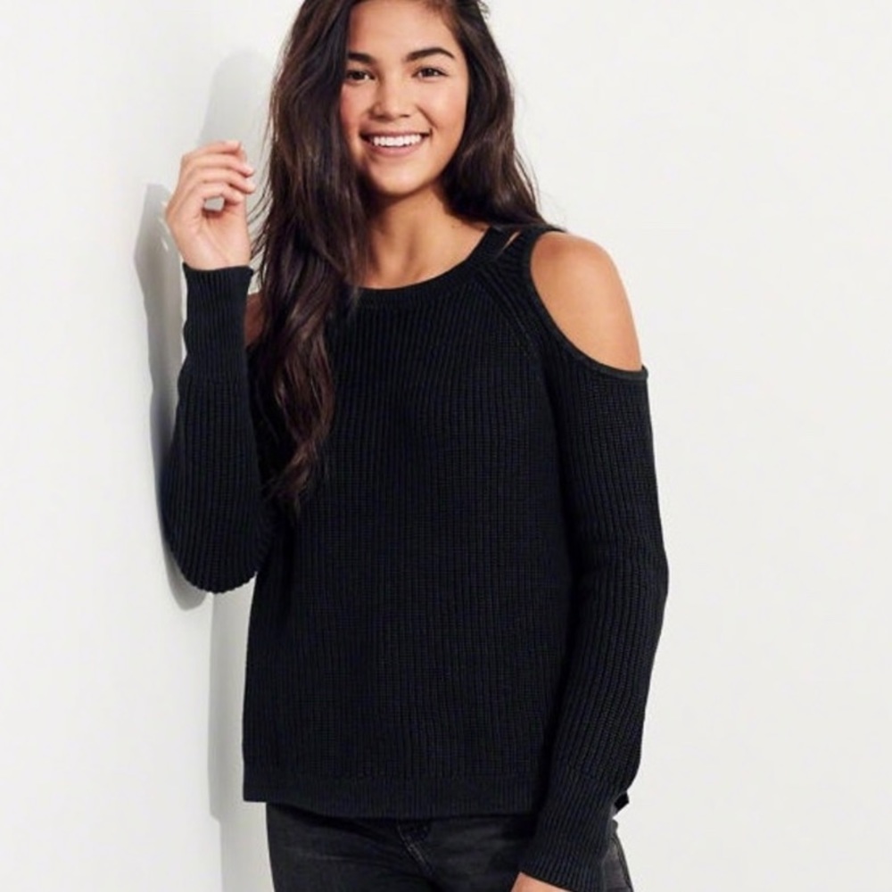 Hollister Black Sweater with Shoulder Cutouts